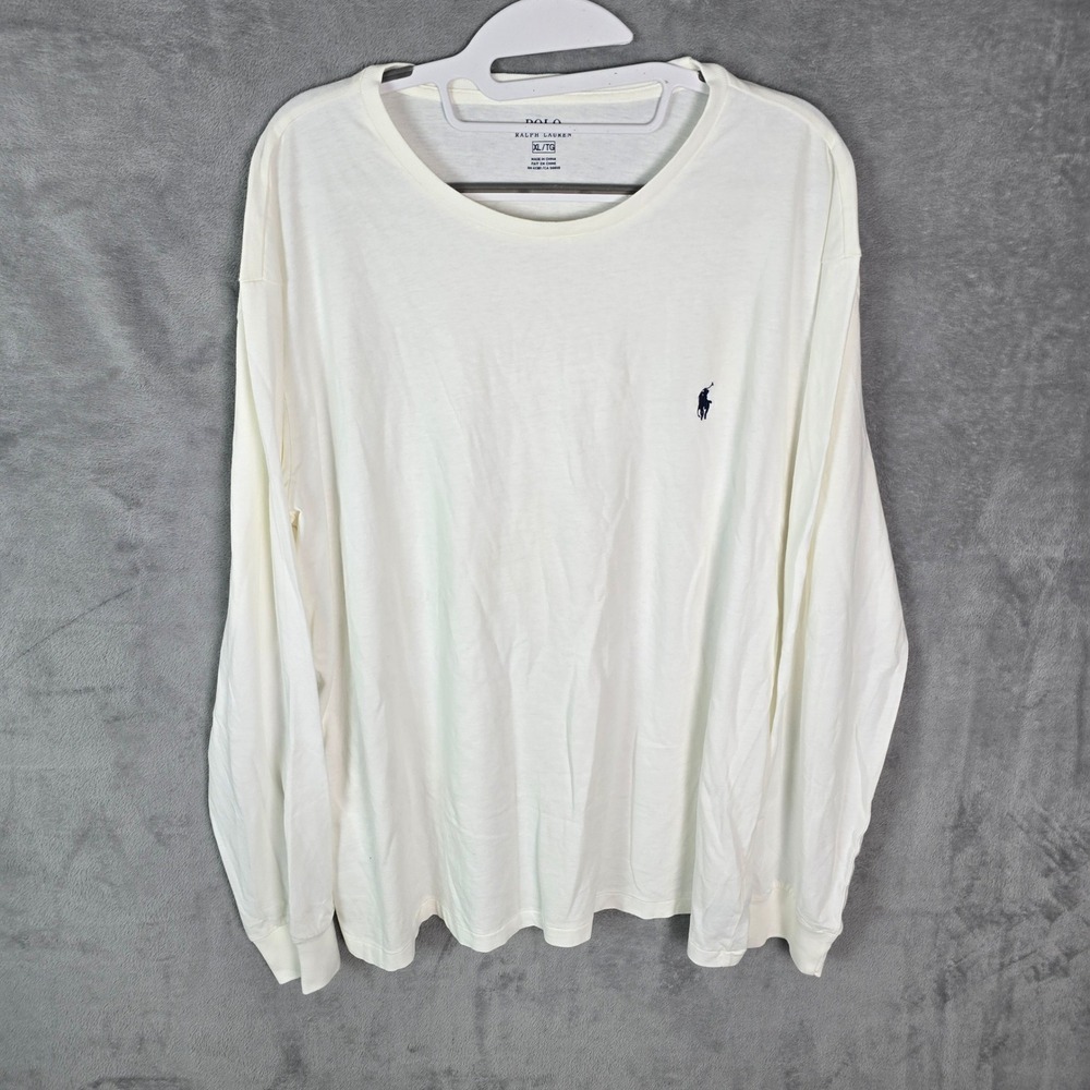 Polo Ralph Lauren Mens XL White Long Sleeve Crew Neck Cotton T-Shirt Pony Logo